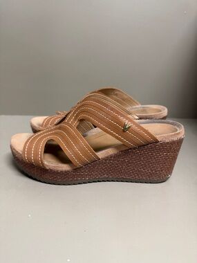 Vionic Tan Woven Wedge Slide Sandals, Beachy Brown & Tan Neutrals